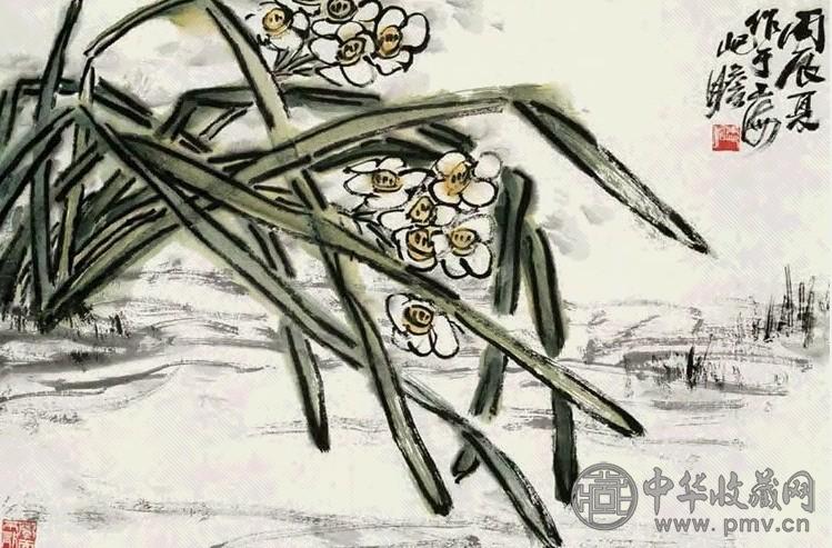 朱屺瞻 1976年作 野汀仙子 立轴 设色纸本