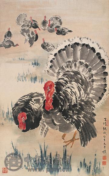 张守成 火鸡 镜心 纸本
