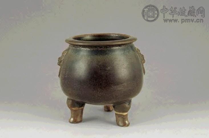 清早期 茶叶末釉兽耳三足香炉