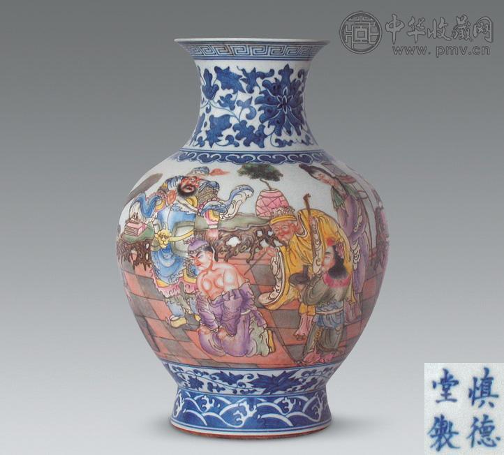 清 青花粉彩岳母刺字纹尊