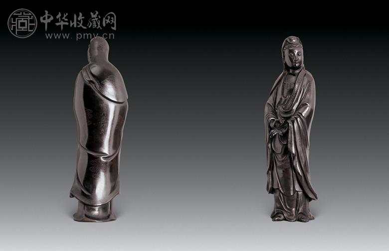 清 铜嵌银丝观音立像