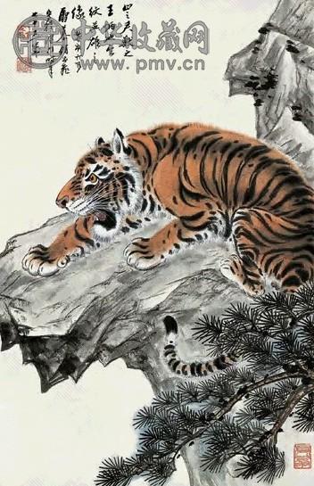 慕凌飞 癸亥(1983年)作 松涯虎啸 立轴 设色纸本