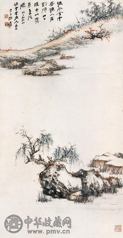 张大千 1953年作 钓归图 立轴 设色纸本