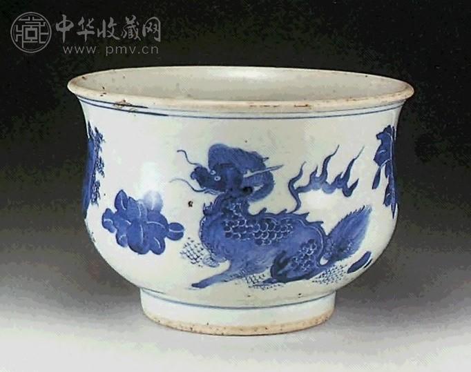 清顺治 青花麒麟芭蕉纹炉