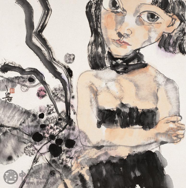 张瞄 人比桃花 镜心 设色纸本