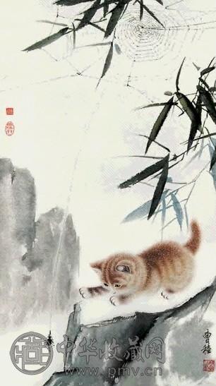 曹稑 猫戏图 立轴 设色纸本