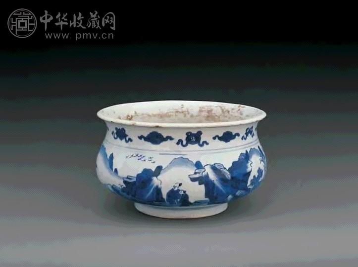 清康熙 青花山水人物炉