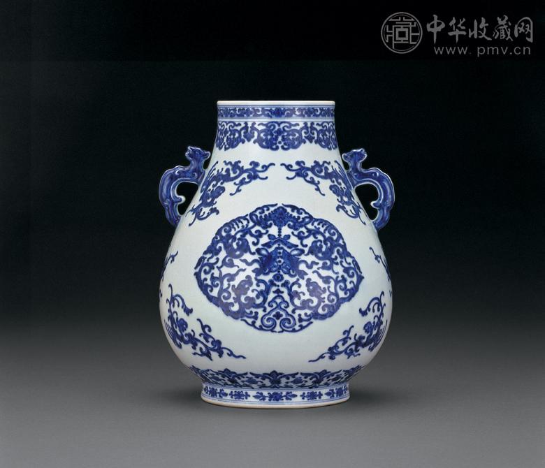 清乾隆 青花螭龙福庆有余纹螭耳鹿头尊