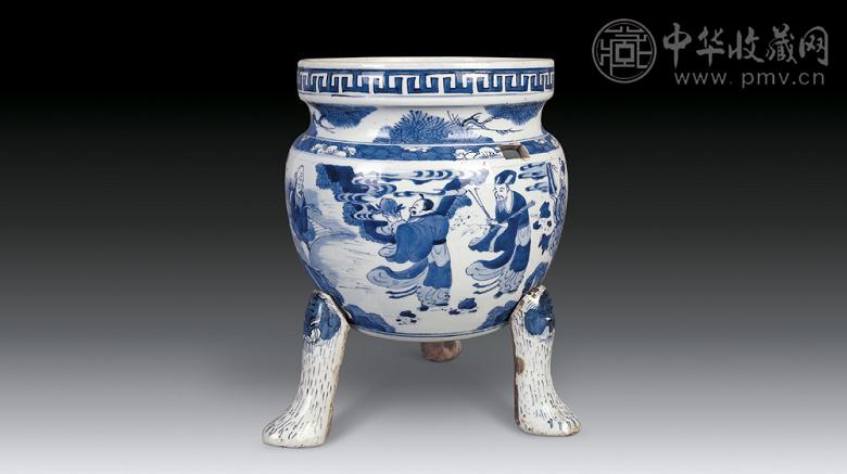 清康熙 青花八仙三足炉