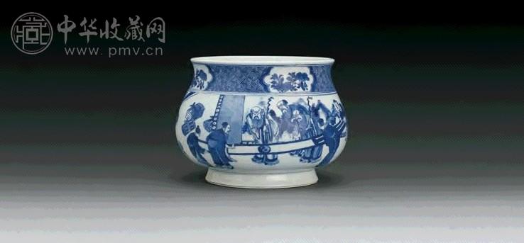 清康熙 青花五老观图炉