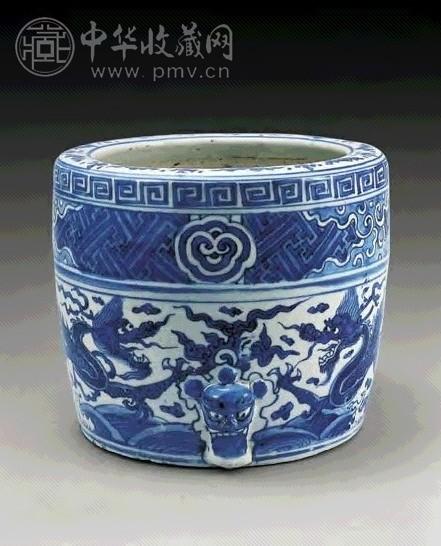 明万历 青花海水龙纹炉