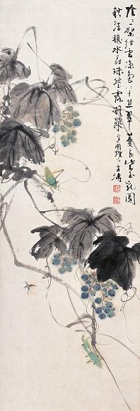 王雪涛 葡萄草虫 立轴 设色纸本