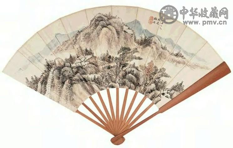 鹤庚 净秋图 成扇 设色纸本