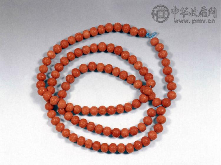 清中期 珊瑚寿字朝珠串 108粒