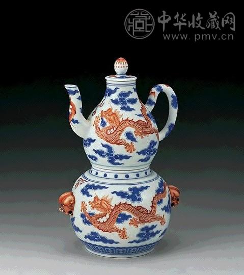 清乾隆 青花红龙温壶