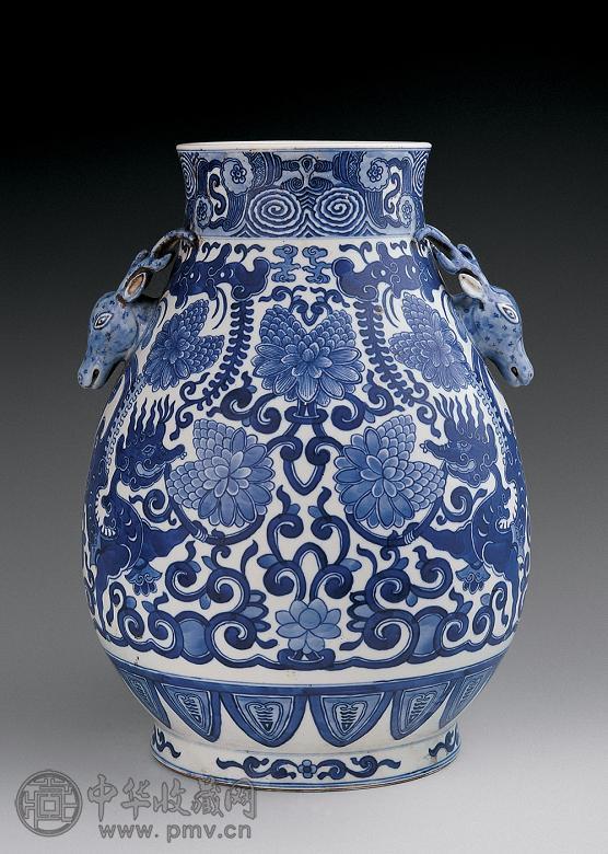 清光绪 青花夔龙穿花纹鹿头尊