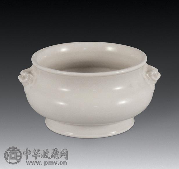 清 白釉德化窑双耳炉