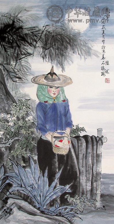 陈谋 人物 镜心 设色纸本