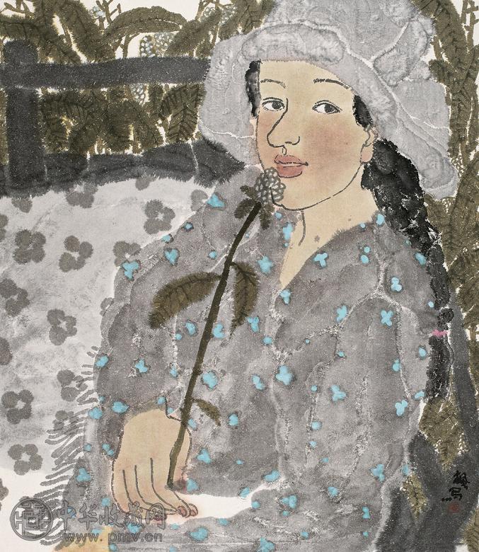 何枫 日光浴 镜心 设色纸本