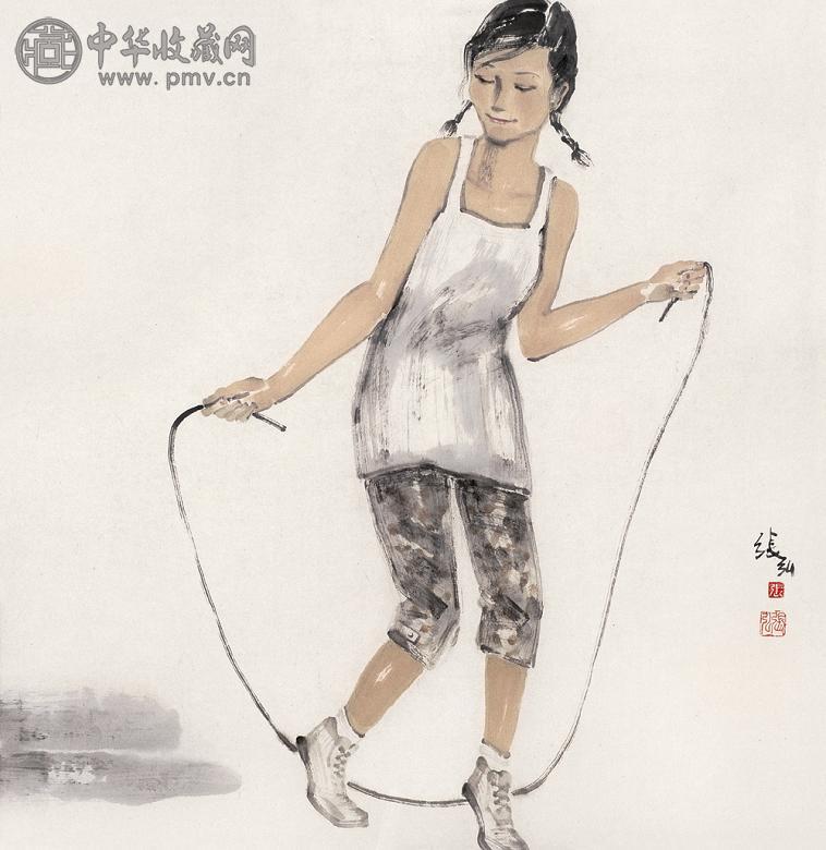 张弘 邻家女孩 镜心 设色纸本