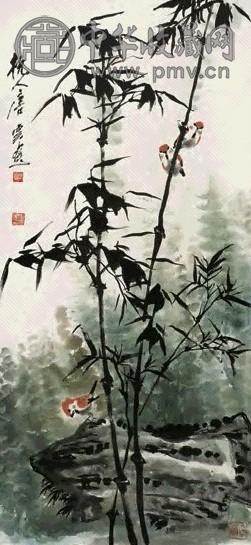 唐云 竹雀图 立轴 设色纸本