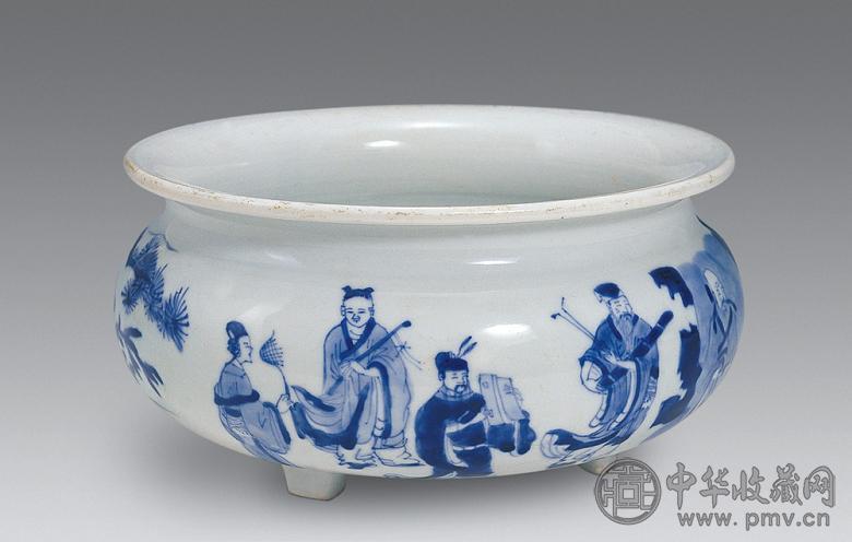 明晚期 青花八仙纹三足炉