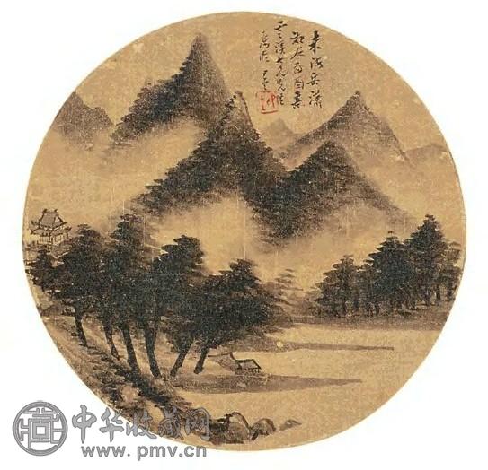 朱昂之 山水 团扇 设色纸本