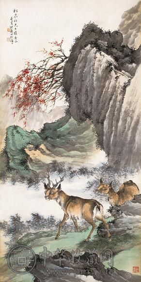 洪畿 双渌图 立轴 设色纸本