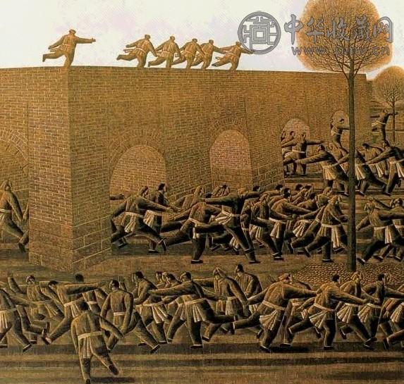 张敏杰 1992年 城墙上下的舞蹈之二 木版