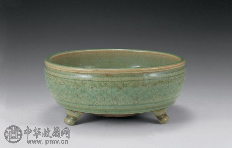 明 龙泉狺席纹三足炉