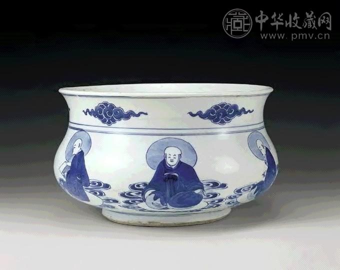 清康熙 青花罗汉图香炉