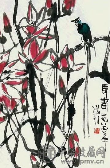 张弩 长春图 镜心 设色纸本