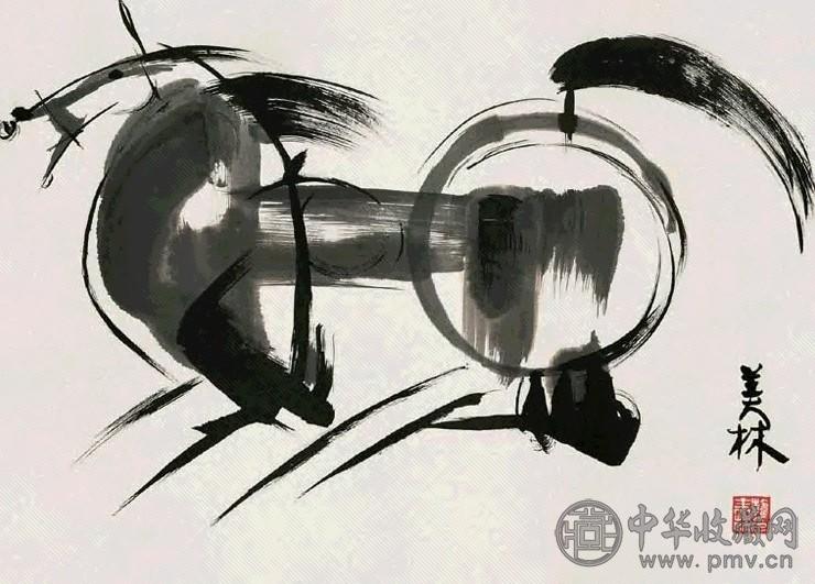 韩美林 奔马 镜心 水墨纸本