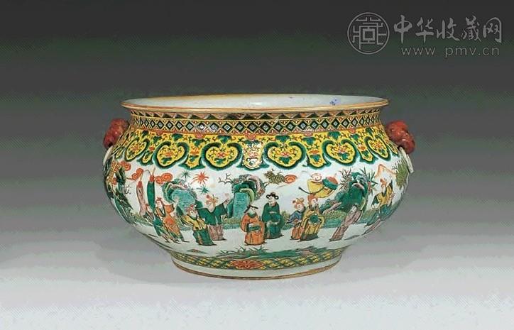 清同治 粉彩人物故事兽耳大炉