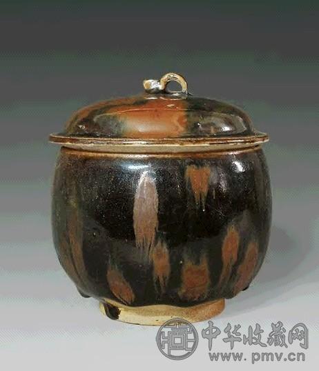 宋 黑釉铁锈花盖罐