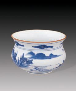 清康熙 青花山水香炉