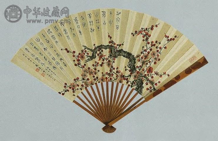 近现代 丁辅之 桃花 成扇