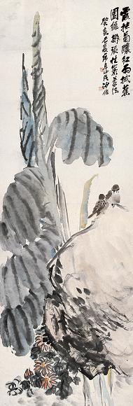 沙佐 花鸟 立轴 纸本