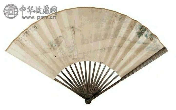 钱慧安 人物 书法 扇面 纸本