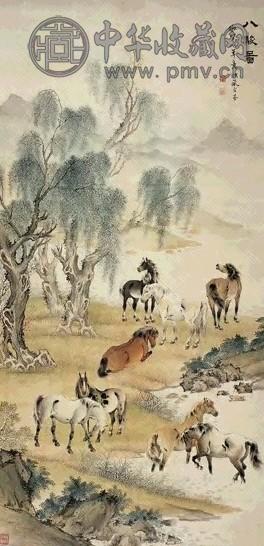 近现代 戈湘岚 八骏图 轴