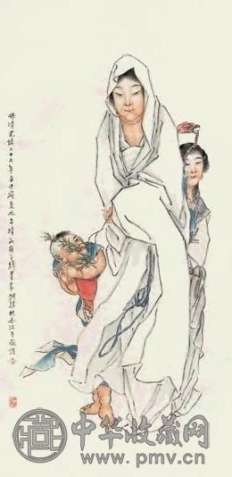 钱慧安 1901年作 观音图 轴 纸本设色