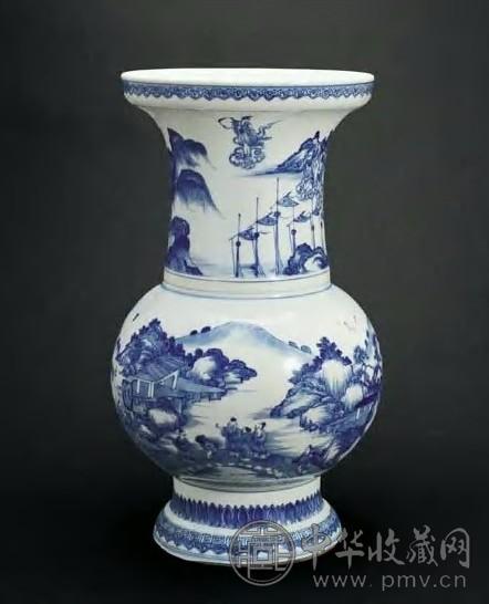 清雍正 青花高士游山图盘口尊