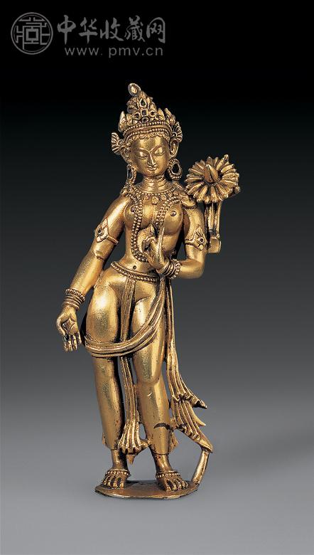 清代 铜鎏金莲花手观音像