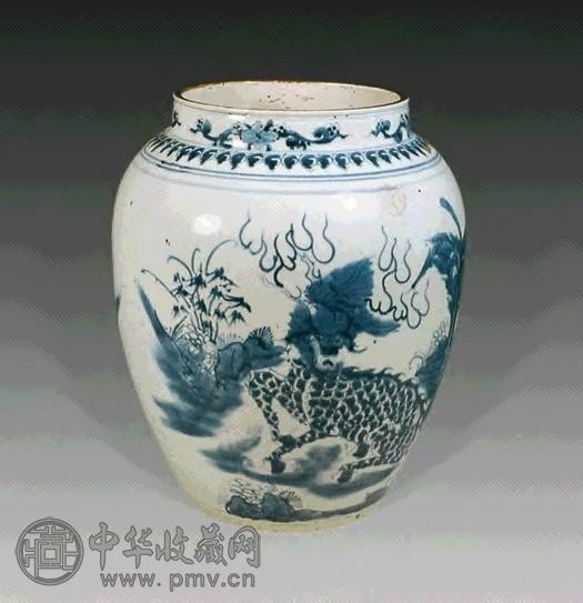 青花麒麟罐