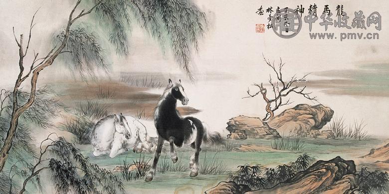 林梦松 双骏 镜心 纸本