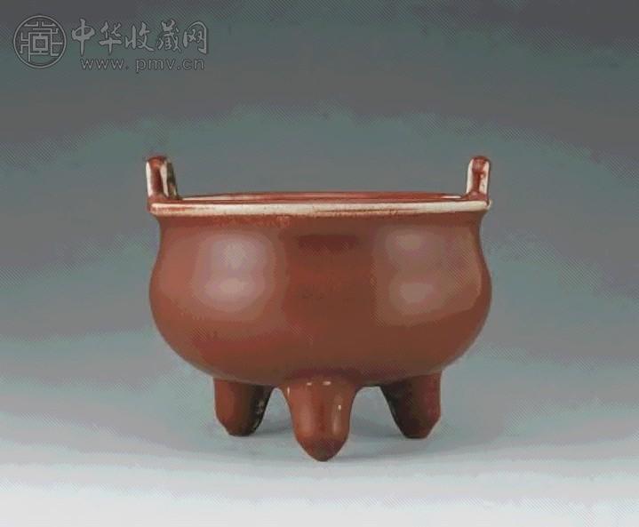 清乾隆 窑变釉双耳三足炉