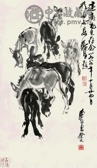 黄胄 1984年作 群驴 镜心 水墨纸本
