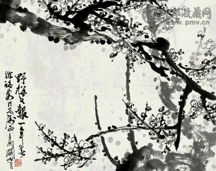 关山月 辛酉(1981)年作 墨梅 镜片 纸本水墨