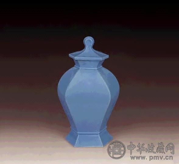 清光绪 青釉六方盖罐