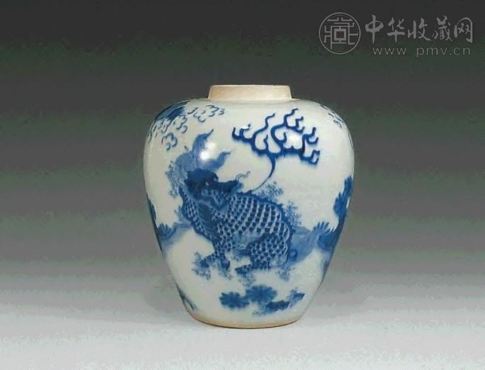 清顺治 青花麒麟罐